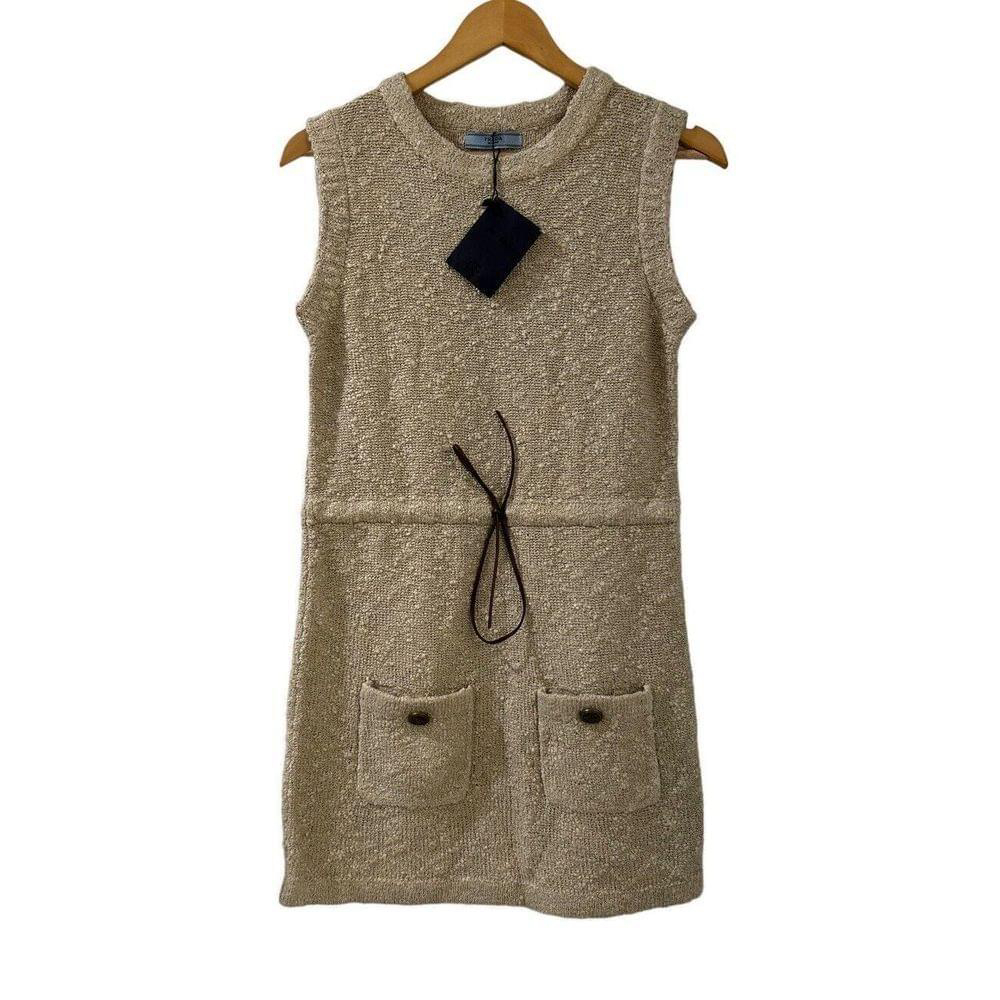 PRADA Boucle Drawstring Mini Dress NWT Small Oatmeal Brown Authentic New